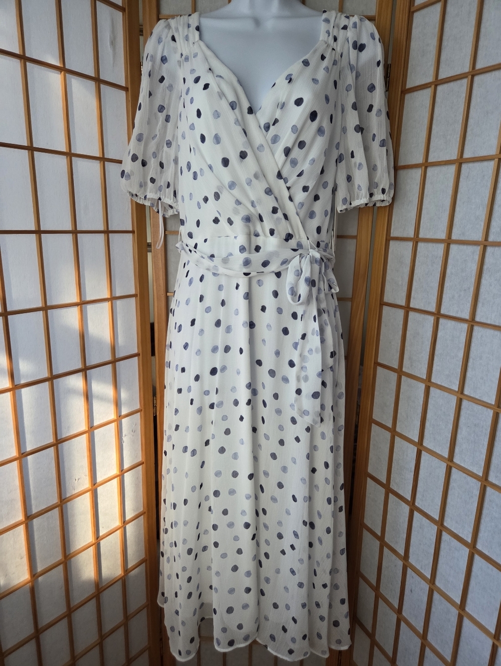 NWT HARPER ROSE CLOUD COMBO CHIFFON SHORT SLEEVE WRAP STYLE MIDI DRESS SIZE 6
